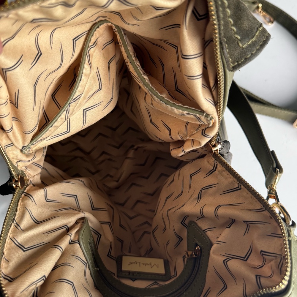 Moda Luxe Olive Green Suede & Leather Backpack Vegan - Picture 15 of 16